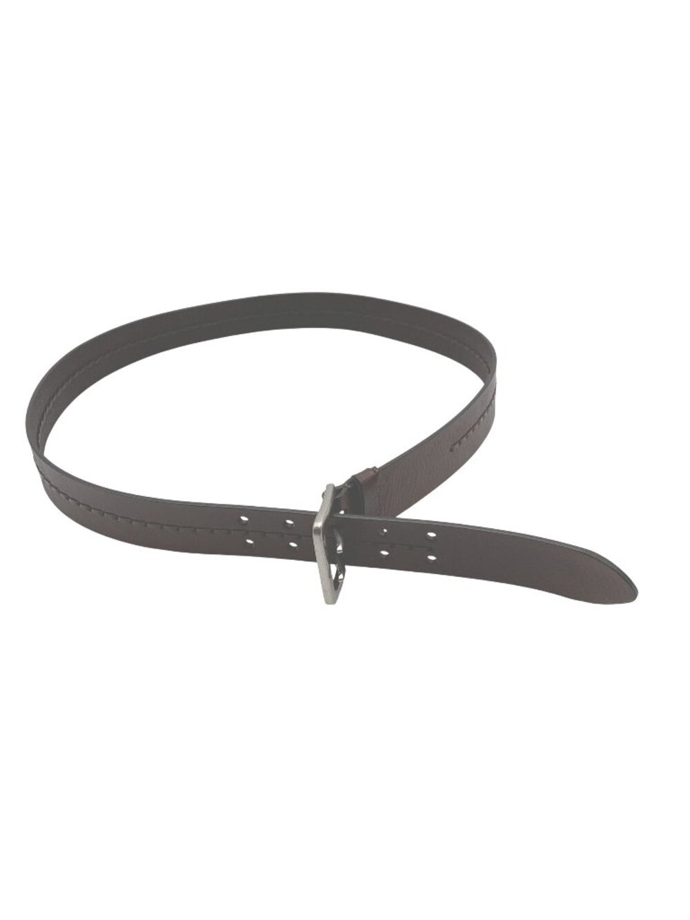 Genuine Leather Brown Belt With Double Hole Buckle Size 42 Accent Stitching